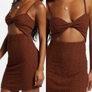 . Billabong Brown Textured Twist Cut Out Mini Dress